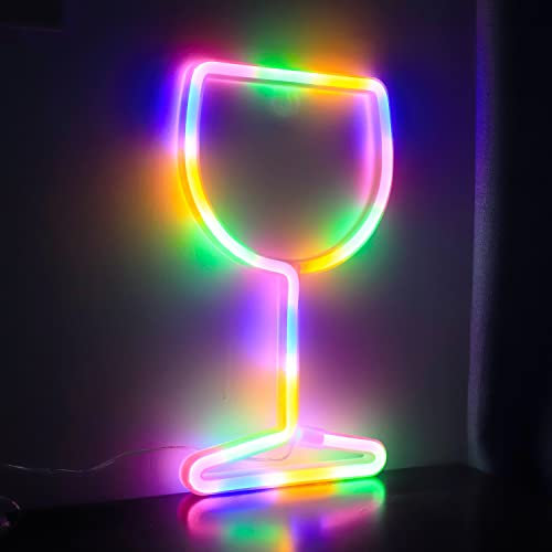 Neon Signs Wine Glass, LED Neon Lights for Wall Decor Battery/USB Operated Colorful Night Lights Bar Lamp for Home, Christmas, Halloween, Cellar, Bedroom Decor (Multi-colored)