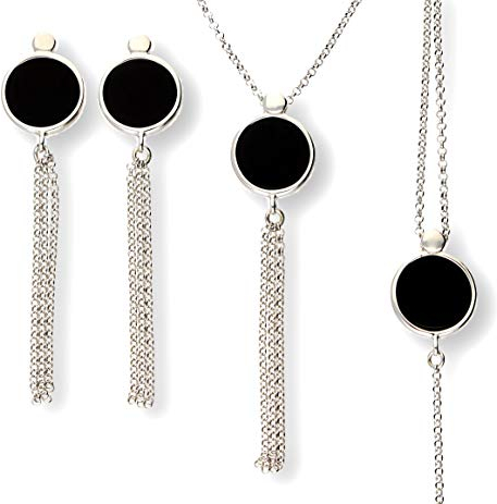 Generisch Echtes 925 Silber Schmuckset mit Onyx, ANHÄNGER + OHRHÄNGER + ARMBAND inkl. ETUI