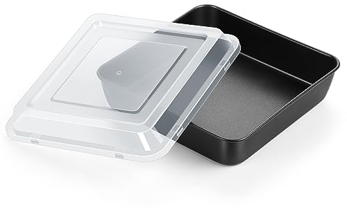 HaWare Teglia quadrata con coperchio, in acciaio inox, rettangolare, con rivestimento antiaderente, 23,8 x 23,8 x 5 cm, perfetta per torte, brownie/lasagne, atossica, facile da pulire