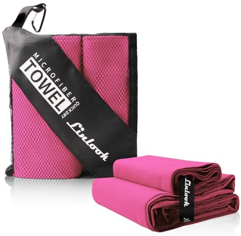 Linlook Microfaser Handtücher Set (120x60cm Badetuch + 60x30cm Hand Gesichtshandtuch) - Schnelltrocknend und Kompakt Sporthandtuch Fitness Handtuch Reisehandtuch Strandhandtuch