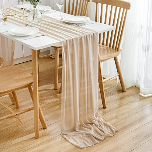 DROMCOM 6 Stück Champagner Chiffon Tischläufer 75x300cm Romantischer Tischläufer Hochzeits, Glitzer Tüllstoff Tisch Läufer, Party Tischdekoration für Hochzeit, Geburtstagsfeier, Braut- und Babyparty
