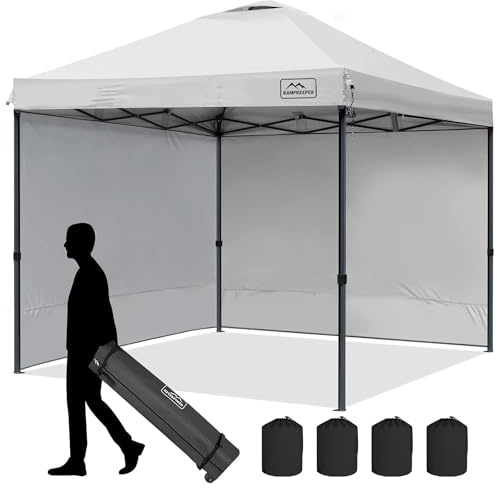 KAMPKEEPER 10x10 Pop-Up Canopy Tent, Waterproof, Portable Shade with Side Walls, Adjustable Instant Outdoor Shelter for Camping, Backyard, and Events, White