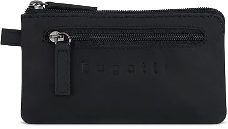 bugatti Luca Schlüsseletui mit 2 Schlüsselringen, echtes Leder-Schlüsselmäppchen, schwarz