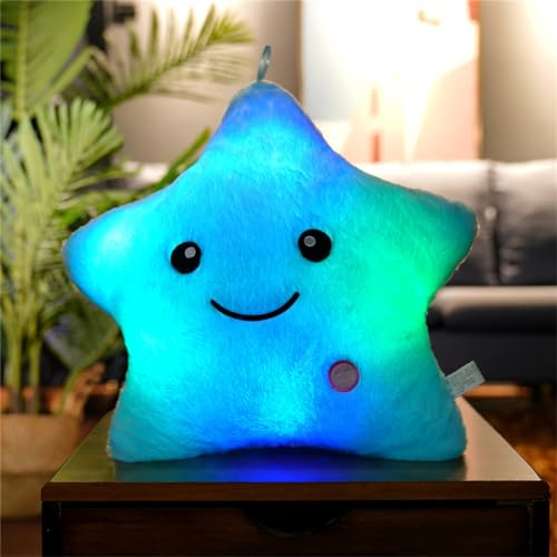 EXQUILEG LED Sternenkissen für Kinder - Leuchtendes Kissen mit Sternenmuster, Deko Kissen led, Kuschelkissen Kinder Sternkissen (Blau, 35 cm x 40 cm, Sternform, Synthetisch, Thematisch, Indoor)