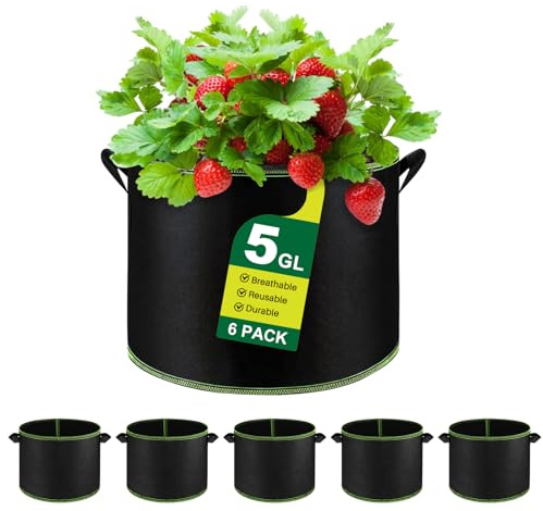 WenYa 5 Gallons Plant Grow Bags, 6 Pack Heavy Duty Thickened Nonwoven Fabric Flower Grow Bags with Handles for Vegetable Flowers Herbs Tomato Carrot Strawberry