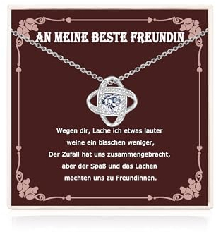 USEEDOVIA Kette Geschenke für beste Freundin, Kette 40cm mit Anhänger Herz & Knoten AAA Zirkonia Weiß Vergoldet Halskette mit Karte und Geschenkbox