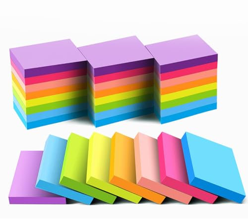 Wowivy (24 Pack) Sticky Notes 1.5x2 in (38X50mm), 8 Bright Colors Sticky Pads, Recyclable, Self-Stick Pads, Easy to for Home, Office, Notebook, Strong Adhesive, 75 Sheets/pad, 1800 Sheets