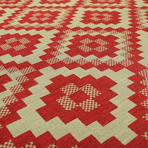 Redbrick Mill Fabrics Chenille-Polsterstoff, schwer entflammbar, strukturiert, geometrischer Kelim, traditioneller Aztekenmuster, Meterware, Rot (Meterware)