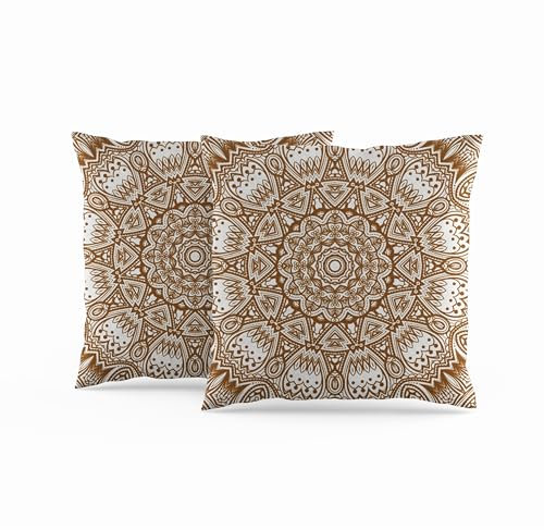ggaimwf Marokkanische Kissenbezüge 40x40cm Ocker Ethnische Boho-Kissen Indischer Stil Abstrakt Mandala Arabeske Meditation Hippie Modern Kissenhülle werfen für Sofa Wohnzimmer Bett Kissenbezug 2er-Set