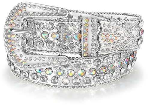 LEACOOLKEY Donne uomini strass cintura, Bling occidentale Cowgirl Cowboy borchiato cintura in pelle Shinny diamante cintura per jeans pantaloni abiti