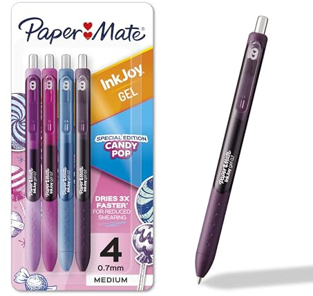 Paper Mate InkJoy Gel Pens, Candy Pop Special Edition, Medium Point (0.7mm), Retractable, Assorted Colors, 4 Count - Fun Office Supplies, Writing, Journaling