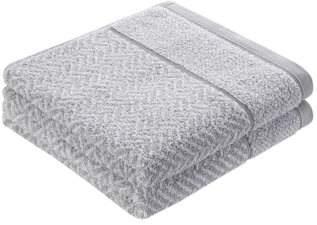 herzbach home Lot de 2 serviettes de toilette 100 % coton à motifs (gris argenté/blanc, 2 serviettes de toilette de 50 x 100 cm)