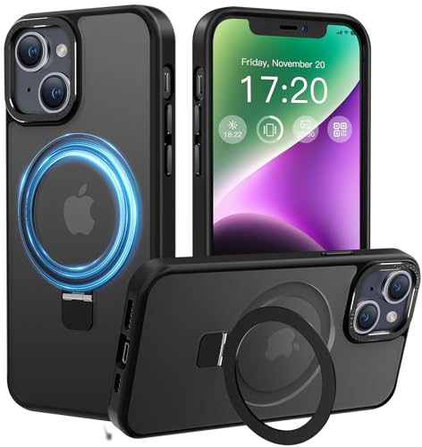PuyaTeya Handyhülle für iPhone 13/14 Hülle, [mit Unsichtbarem Ständer ][mit Magnetic] Kratzfeste Anti-Fingerabdruck [Transluzente Matte] Hülle für iPhone 13/14 6.1(Schwarz)