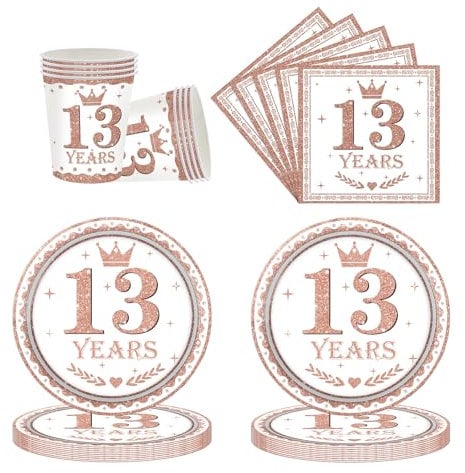 Luxury Table Decor - 52Pc Rose Gold Tableware Set, Including Napkins, Cups & Plates for Trendy 13th Birthday Parties
