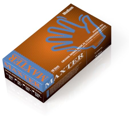 Maxter Guanti in nitrile senza polvere, 7,0, 90 pezzi, taglia XXL, arancione
