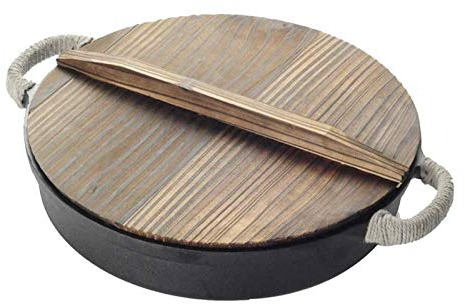 YIHANSS Gusseisenpfanne - Schwarze Antihaftpfanne, Bratpfanne unbeschichtete Pfanne mit Holzdeckel, Universal Vision