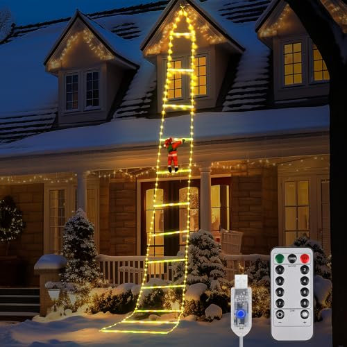 3 M Guirnalda Luces de Navidad Con Papá Noel, Escalera, Temporizador, 8 Modos, Decoración Interior Exterior Para Fiestas, Casa, Balcón, Árbol (Caliente)