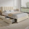 VECELO 4ft6 Double Bed Frame with 4 Storage Drawers, Upholstered Platform Bedframe with Adjustable Velvet Headboard, Sturdy Wooden Slat Support, No Box Spring Needed, Easy Assembly, Beige
