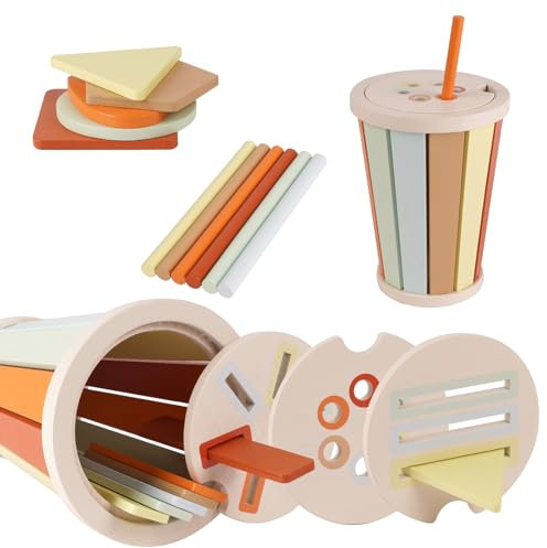 Aolso Holz Montessori Spielzeug, Sensorisches Holzspielzeug Baby Stifthalter Spielzeug 1-3 Jahr Lernspielzeug Geschenk für Kleinkinder - Holz Sortier & Stapelspielzeug(Macarons)