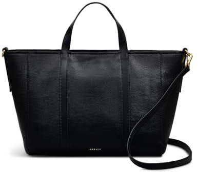 RADLEY London Knightsbridge Road Large Ziptop Top Handle Bag for Women, in Black Grained Leather with Adjustable Strap