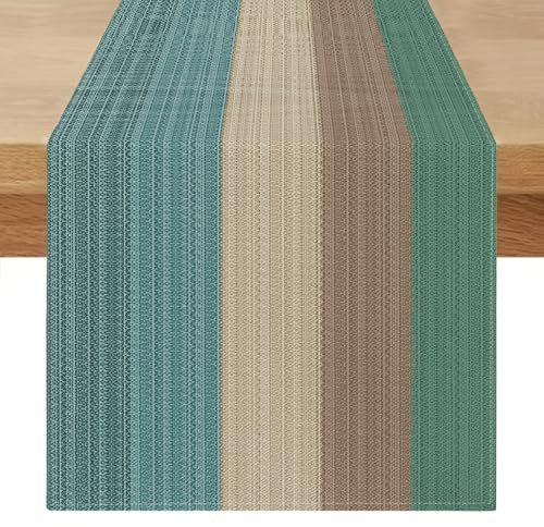 Tischläufer Abwaschbar 40 x 140 Tischläufer Outdoor Modern Wohnzimmer Frühling Sommer Grün Blau Grau Tischmatten Braun Läufer Tisch Set für Esszimmer Party Urlaub Dekoration