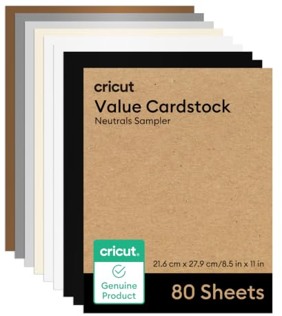 Cricut Value Cardstock Paper, Neutrals Sampler - 80 sheets (8.5 x 11) - Compatible with Joy Xtra, Explore, & Maker Machines - Letter Size