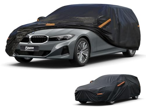 Kayme Autoplane Kombi, Autoabdeckung Wasserdicht Atmungsaktiv, Auto Abdeckplane für Regen Sonne Staub Schutz, Auto Abdeckung für 5 series touring,V90, A6 Allroad etc.Siehe AutoGrößentabelle A5,Schwarz