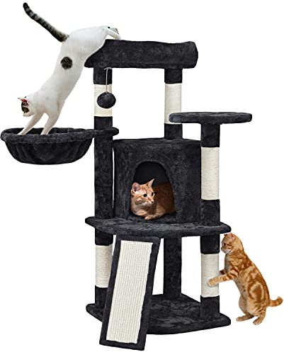 Yaheetech 107cm Cat Tree Cat Climbing Tower with Scratching Posts/Condo/Basket, kitten Activity Centre for Small/Medium Cats, Black