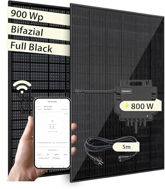 VALE Balkonkraftwerk Bifazial 900 Wp Full Black - Growatt Neo 800M-X Wechselrichter - Solarpanel Set - 5m AC-Kabel - inkl. App-Steuerung