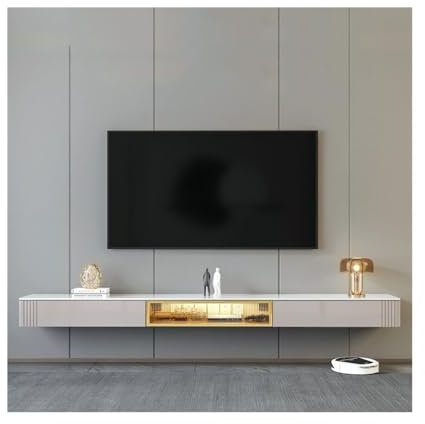 YANG11FAN Floating TV Unit TV Cabinet, Coffee Table Combination, Living Room, Rock Board, Solid Wood Wall Mounted TV Cabinet (with Lights) Floating TV Cabinet(Medium)