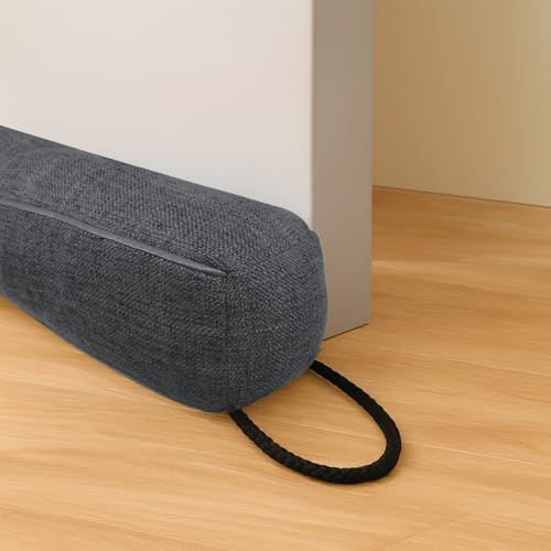 Zugluftstopper für Türen, Tür Zugluftstopper mit Granulatfüllung, Winddichter Türstopper aus Polyester & PP Baumwolle, Zugluftstopper Haustür gegen Kälte & Staub (Dunkelgrau, 92CM)