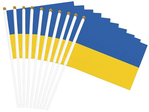 Kleine Mini-Flagge der Ukraine, Handflagge, doppelseitig, 14 x 20,8 cm