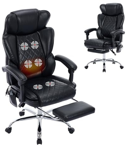 COLAMY Schreibtischstuhl mit Massagefunktion, Bürostuhl Ergonomisch mit Heizfunktion, Chefsessel mit Fußstütze, 360° Drehstuhl, 94-125° Verstellbarer Rückenlehne, für Office, Schwarz