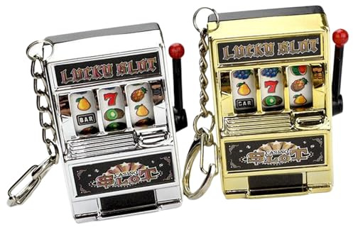 Licsaliwe Mini Slot Machine Schlüsselbund 2pcs, realistische Spin -Reel & Hebelschlüsselkette, Neuheit Spielzeug für Freunde Familie, lustige Partyvorbefugten -Sammlung Artikel