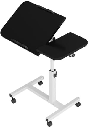 Creperture Beistelltisch mit Rollen, Computertisch 65-95cm Höhen und Neigungsverstellbar Laptoptisch, 60x40cm Mobiles Stehpult Überbett-Tisch für Krankenbett, Pflegebett,Schwarz