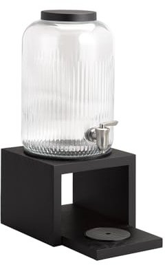 APS 14115 Getränkespender -Valo-, 21 x 21 cm, H: 46,5 cm, Behälter aus Glas, 7 Liter, Zapfhahn aus Edelstahl, Basis aus Eichenholz, schwaz, (wasserfest lackiert), Deckel aus Edelstahl, schwarz
