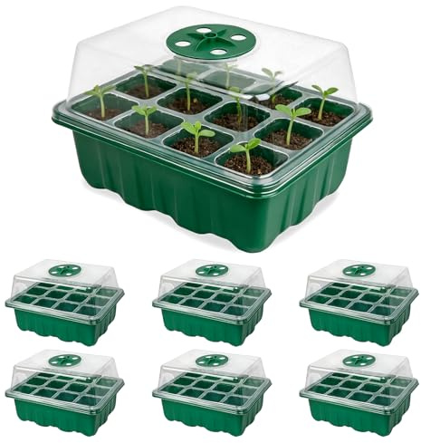 wyevee Seed Starter Tray, 72 Cell Thicken Mini Greenhouse with Humidity Vented Domes and Bases, For Seeds Vegetables, Flowers, Growing Starting, Indoor Gardening Trays 6 Pack