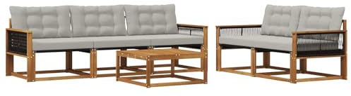 vidaXL Outdoor-Sofagarnitur mit Kissen 6 pcs Natürlich und Hellgrau, Garten-Sofa, modernes Ecksofa, Robustes Loungemöbel, stilvolle Terrasse, Bequeme Sitzgruppe