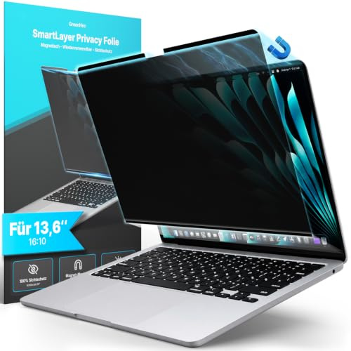 GreenHec Sichtschutz für Macbook Air 13 Zoll (2022-2026 M2/ M3/ M4/ M5) Magnetischer wiederverwendbarer Blickschutzfilter, Privacy Screen Folie - für 13,6 Zoll Display