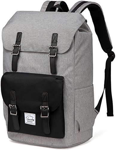 VASCHY Zaino Uomo Donna Impermeabile Zaini Porta PC 15.6 Pollici Zaino Scuola Universita Casual Zainetto Viaggio Trekking Grigio Nero