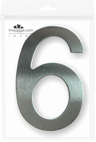 Numero civico o appartamento - Adesivo in acciaio inox spazzolato, altezza 7,6 cm, numero 6