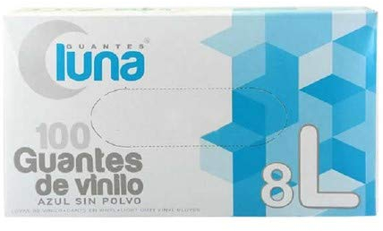 Guantes de Vinilo Sin Polvo Caja de 100 Unidades Superficies Interna y Externa Lisas. Uso Profesionales (L GRANDE)