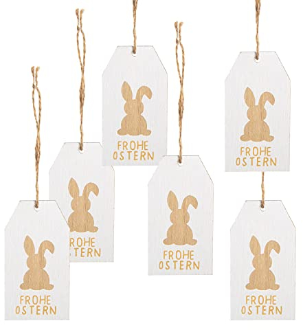 Logbuch-Verlag 6 Osteranhänger aus Holz mit Text FROHE OSTERN weiß braun - Holzschild Holztäfelchen als Geschenkanhänger 10 x 5,5 cm