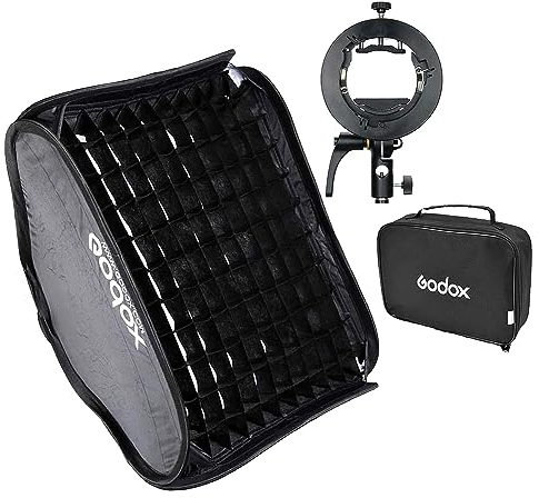 Godox 80 cm x 80 cm faltbare Universal-Softbox mit Wabenraster + S2 Speedlite Halterung für Godox V1 Serie, AD200Pro, AD200, AD400Pro, V860II Serie, TT350 Serie Flash Speedlite (SGGV8080cm)