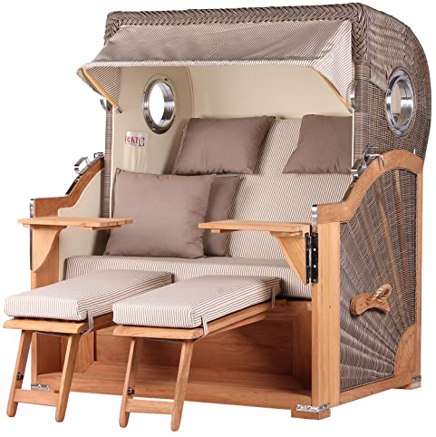 bene living Strandkorb Königssee Ostsee Volllieger Teak Bullauge - PE grau - Modell 510