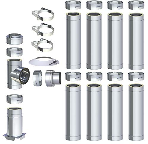 H&M DW New-Line Schornstein-Paket 9,2m Ø 150mm Edelstahl Bausatz doppelwandig 25mm Isolierung 0,5mm Wandstärke Design Aussen-Kamin Set Holz-Ofen Kamin-Einsatz