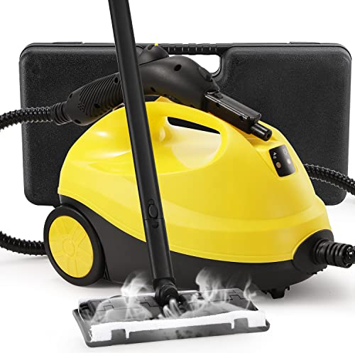 Moongiantgo 2000W High Temperature Pressure Steam Cleaner Multipurpose Steam Mop Home Steam Cleaning Machine with Accessories Storage Box for Floor Carpet Kitchen Tile Car Seat (Yellow)