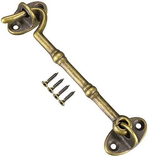 BETOOL Hook and Eye, 1pcs Window Latches Gate Lock Brass Antique Bronze Cabin Hooks Window Silent Holder for Shed, Gate or Garage Door, Windows