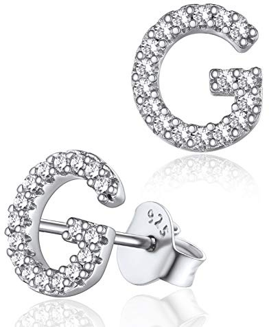 Petit Boucles d'Oreilles Lettre G Zirconium Femme Argent 925 Fille Sterling Clou d Oreille Strass Alphabet Mini Bijoux Cadeau Mariage Noel Valentin Copine