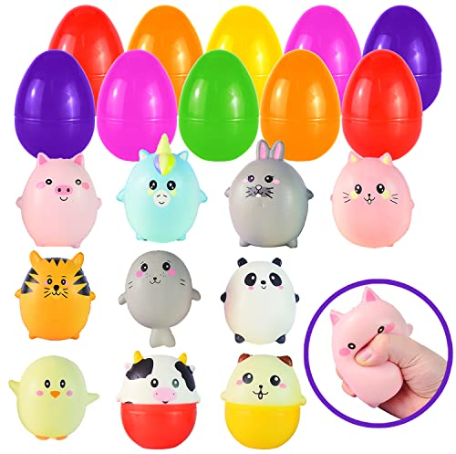 JOYIN 10 Jumbo Ostereier gefüllt mit niedlichen Tier Squishy Toys für Ostereierjagd, Osterkorb Füller/Füller, Füllung Leckereien, Party Favor,